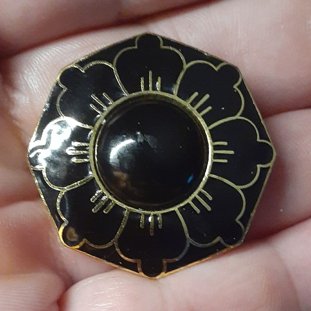 Vtg Mona So Signed  Black Enamel Pin Brooch